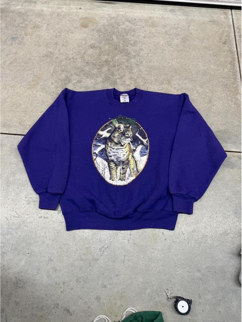 vintage bobcat nature animal purple big logo crewneck size medium